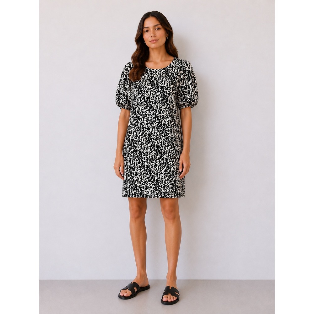 Gibson Latimer Black White Abstract Print Shift Dress XL | Short Sleeve Formal